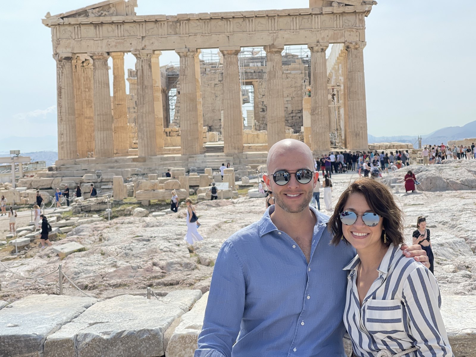 Thomas and Teri on the Acropolis with the Parthenon behind them
